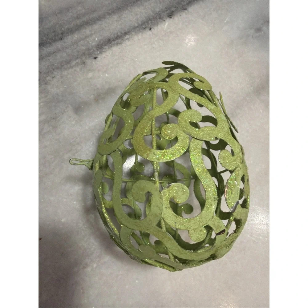 Set Of 6Vintage Pier 1 Metal Scroll Glitter Eggs Easter 003